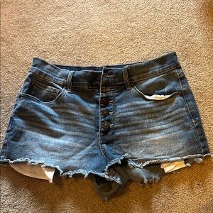 Rewash Dark Blue Jean Shorts with Frayed Hem
